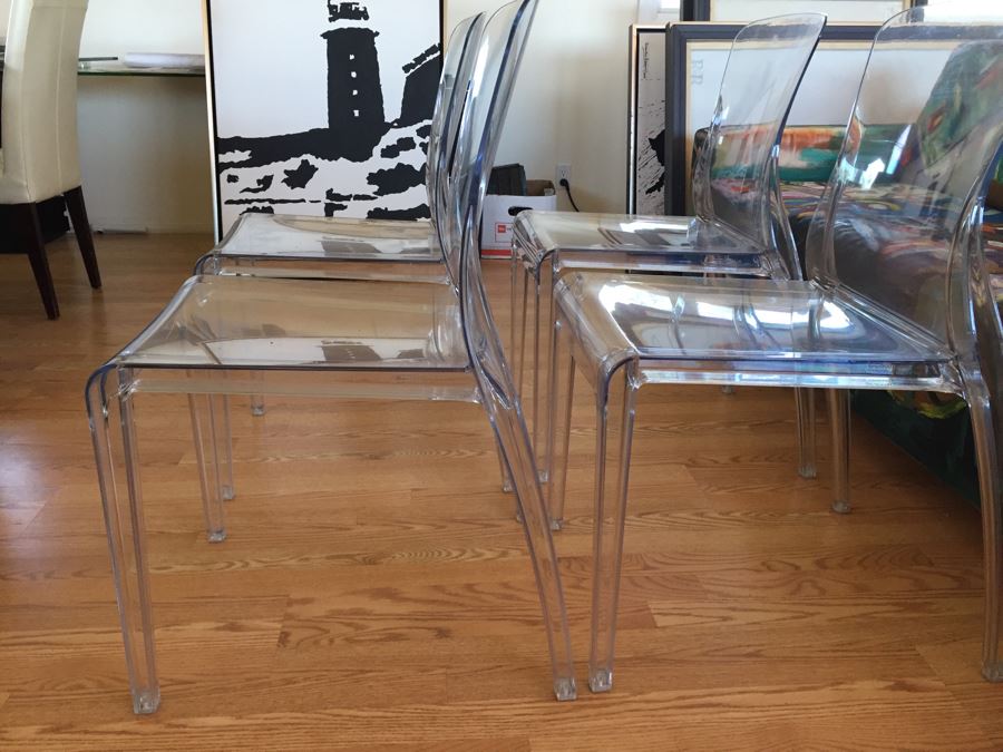 Set Of 4 Domitalia Crystal Clear Lucite Chairs Made In Italy Retails For $1,476 [Photo 12]