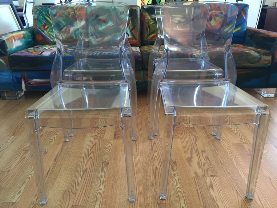 Set Of 4 Domitalia Crystal Clear Lucite Chairs Made In Italy Retails For $1,476 [Photo 4]