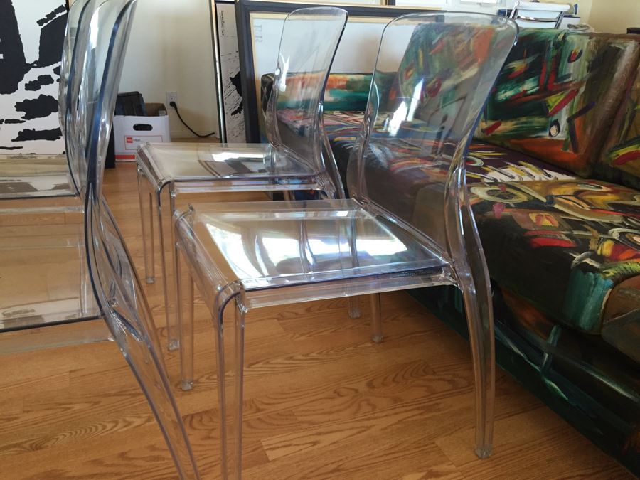 Set Of 4 Domitalia Crystal Clear Lucite Chairs Made In Italy Retails For $1,476 [Photo 9]