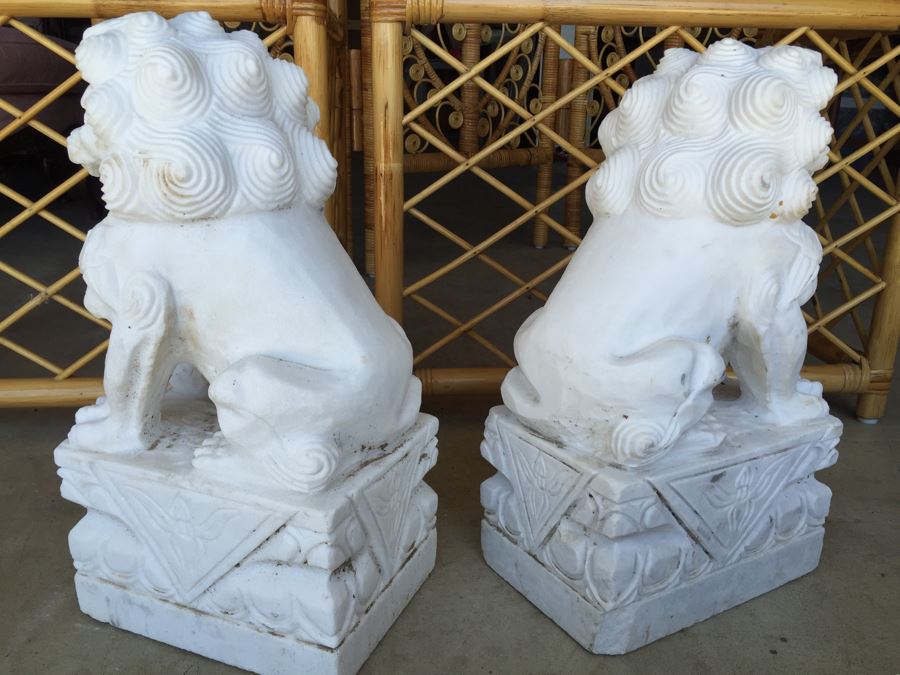 Hand Carved White Stone Foo Dogs [Photo 20]