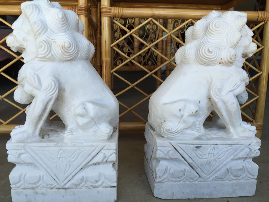 Hand Carved White Stone Foo Dogs [Photo 26]