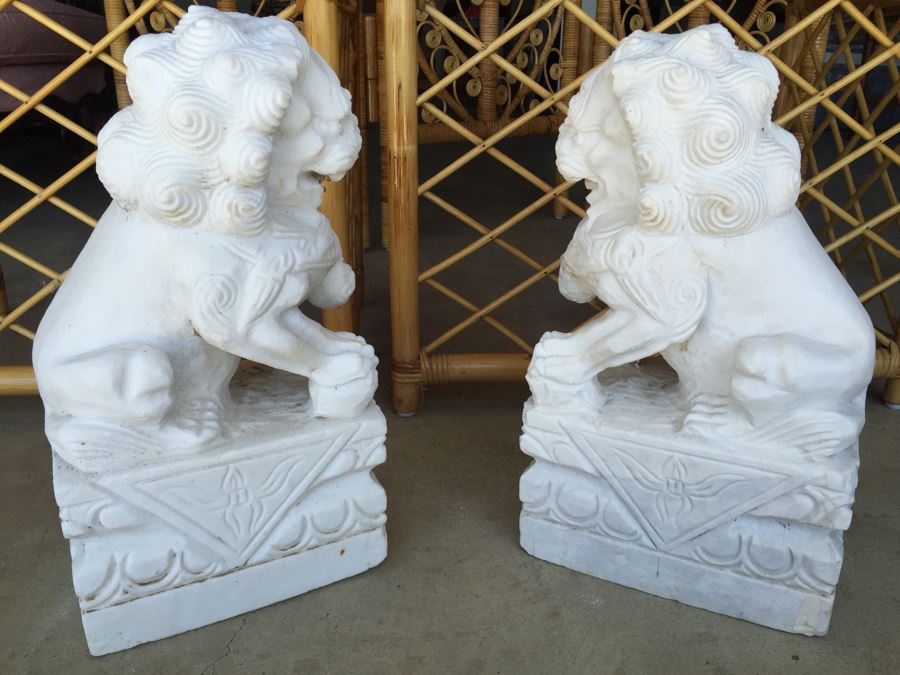 Hand Carved White Stone Foo Dogs [Photo 13]