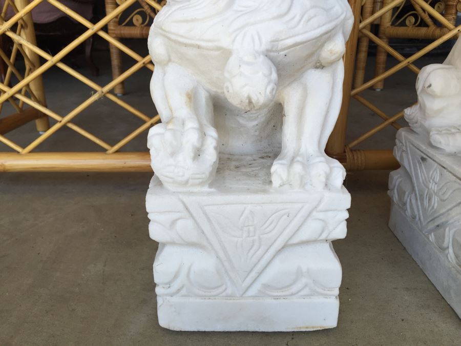 Hand Carved White Stone Foo Dogs [Photo 5]