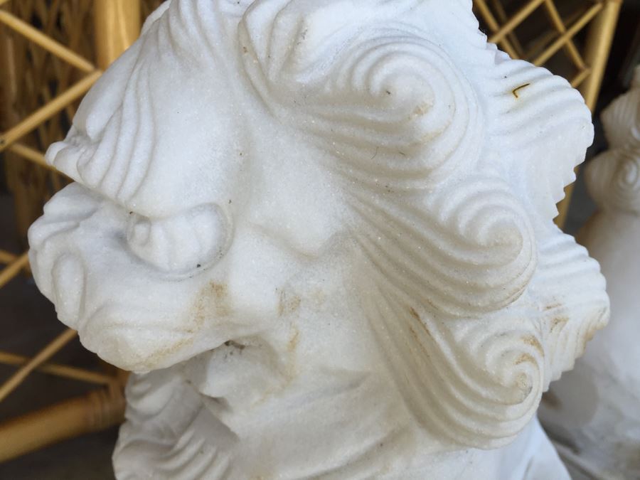 Hand Carved White Stone Foo Dogs [Photo 22]
