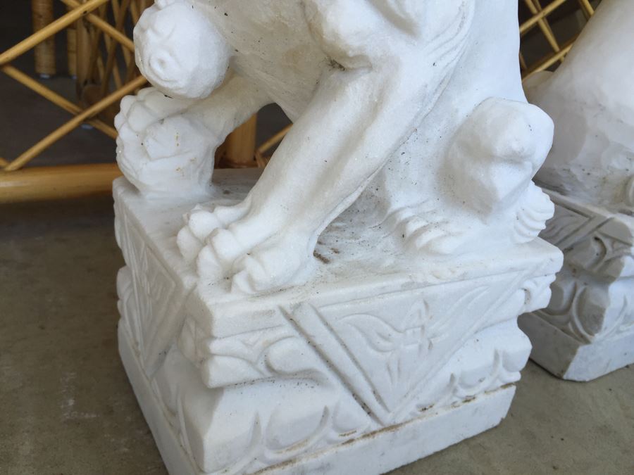 Hand Carved White Stone Foo Dogs [Photo 24]