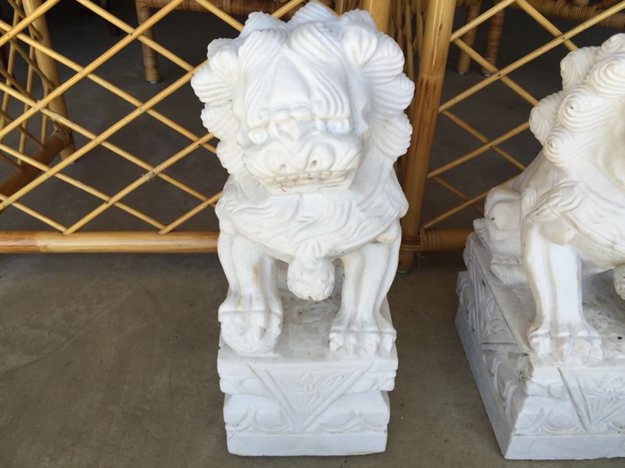 Hand Carved White Stone Foo Dogs [Photo 6]