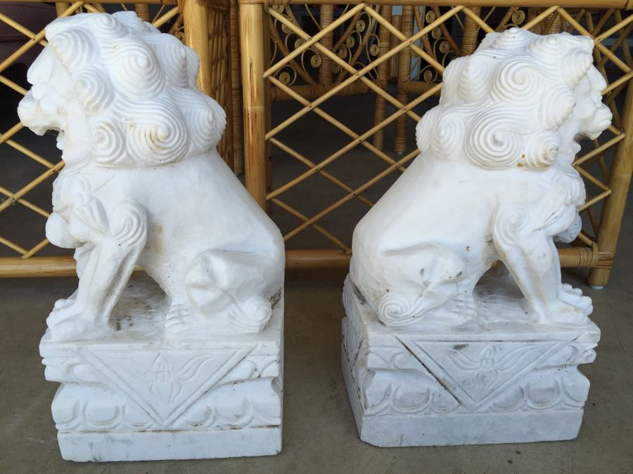 Hand Carved White Stone Foo Dogs [Photo 25]