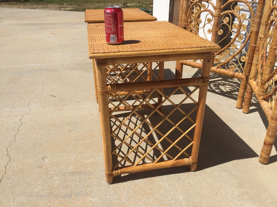 Pair Of Wicker Bamboo End Tables And 3-Panel Screen Divider [Photo 9]
