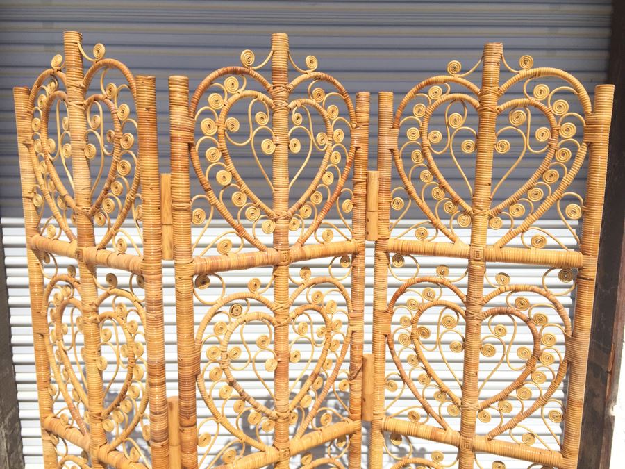 Pair Of Wicker Bamboo End Tables And 3-Panel Screen Divider [Photo 11]