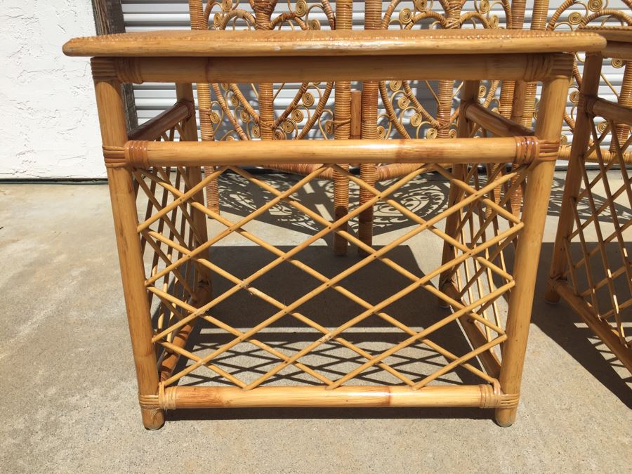 Pair Of Wicker Bamboo End Tables And 3-Panel Screen Divider [Photo 14]
