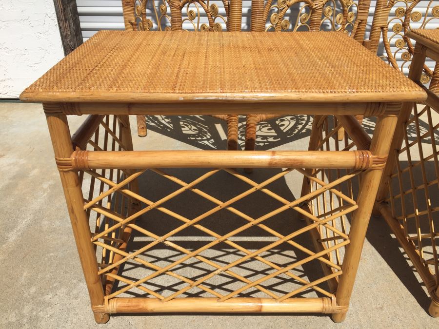 Pair Of Wicker Bamboo End Tables And 3-Panel Screen Divider [Photo 16]