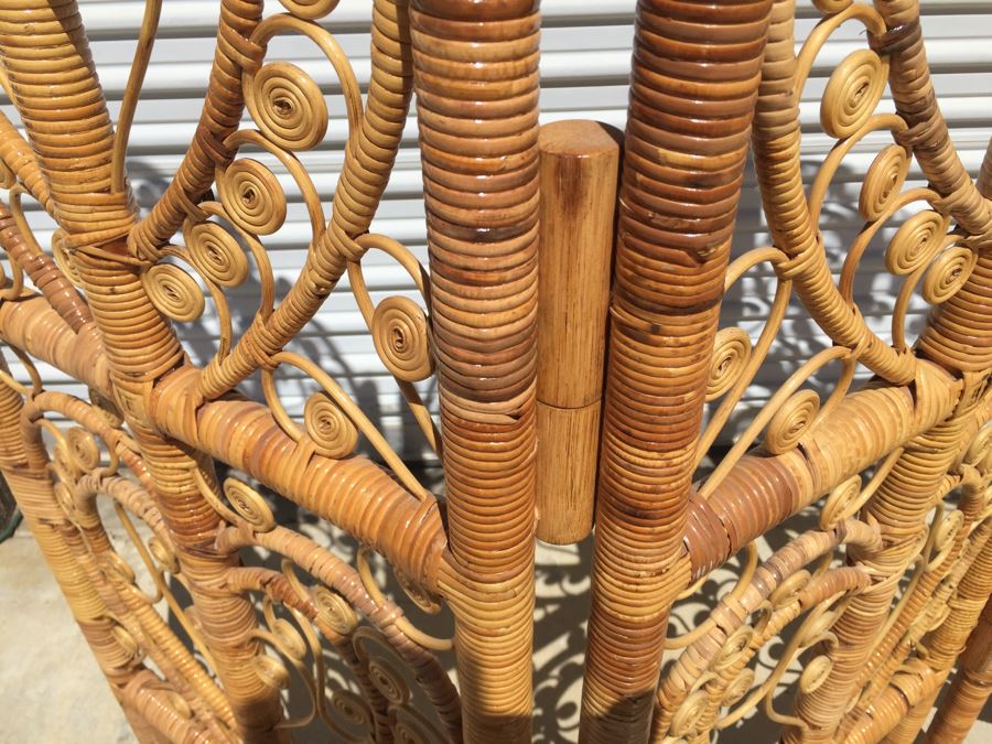 Pair Of Wicker Bamboo End Tables And 3-Panel Screen Divider [Photo 13]