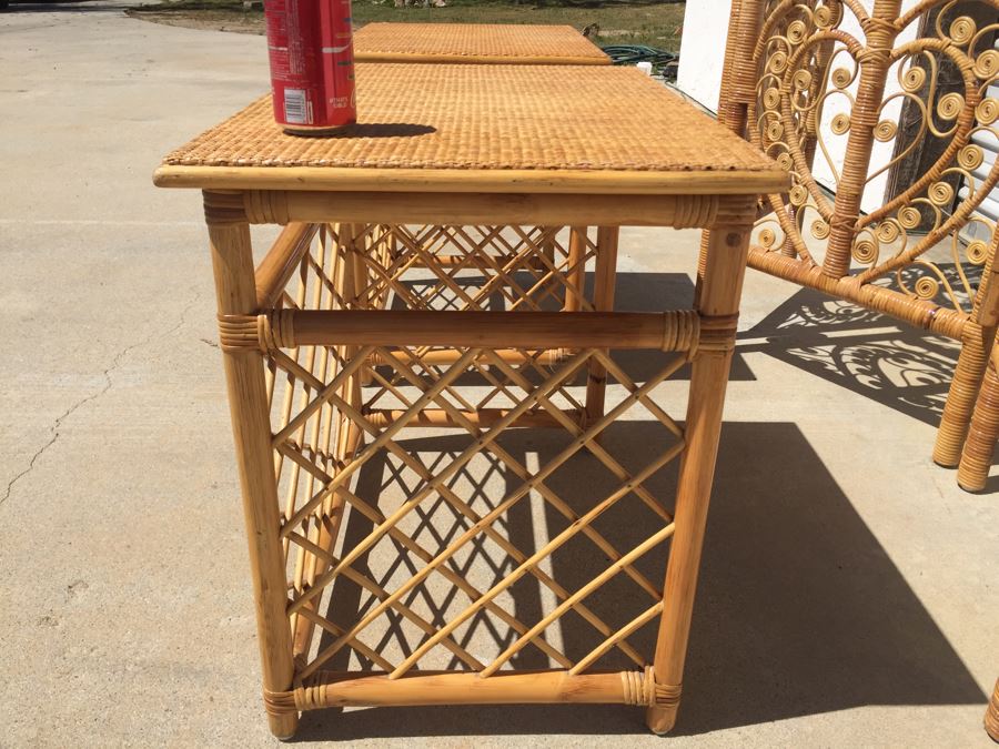 Pair Of Wicker Bamboo End Tables And 3-Panel Screen Divider [Photo 10]