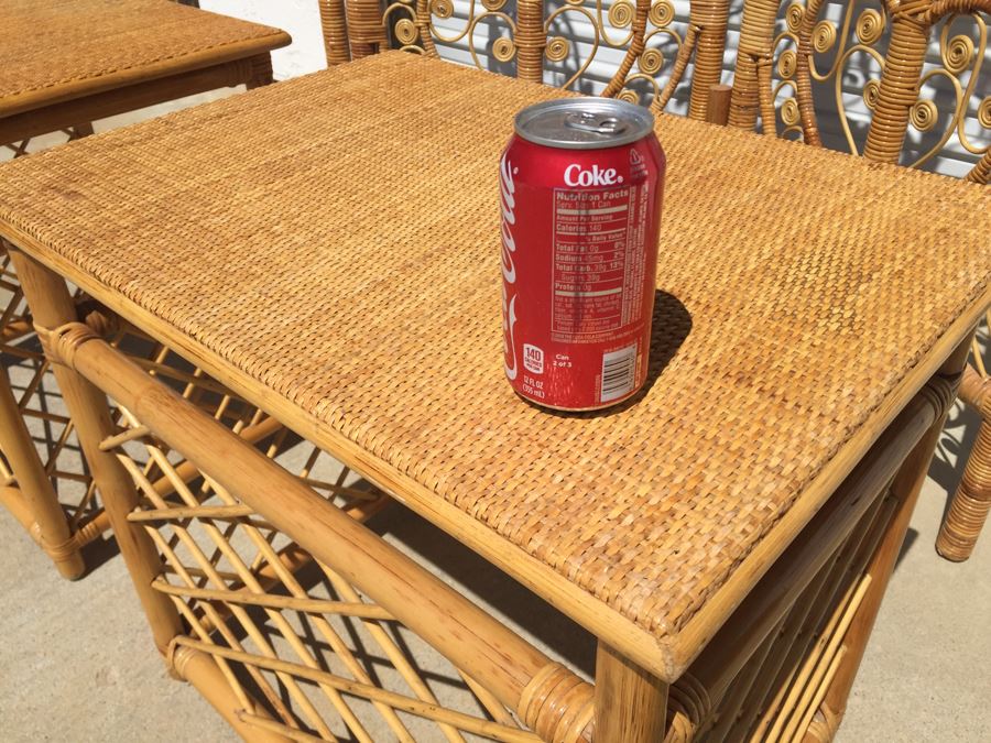 Pair Of Wicker Bamboo End Tables And 3-Panel Screen Divider [Photo 8]