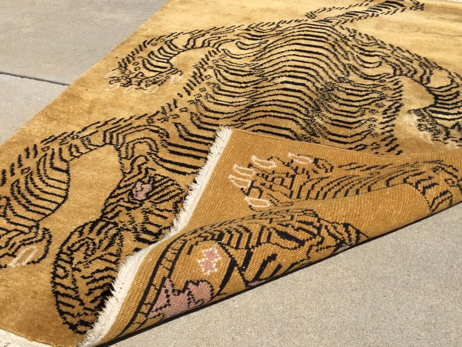 Hand Knotted Wool Tiger Rug 7' X 4.5' [Photo 3]