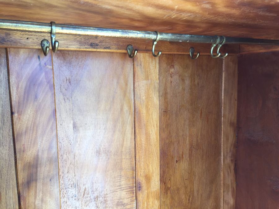 Stunning Antique Armoire Closet With Drawer And Nice Inlay Work Througout Beveled Oval Mirror [Photo 24]