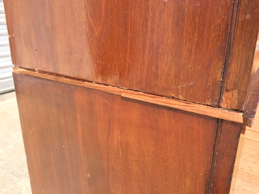 Stunning Antique Armoire Closet With Drawer And Nice Inlay Work Througout Beveled Oval Mirror [Photo 19]