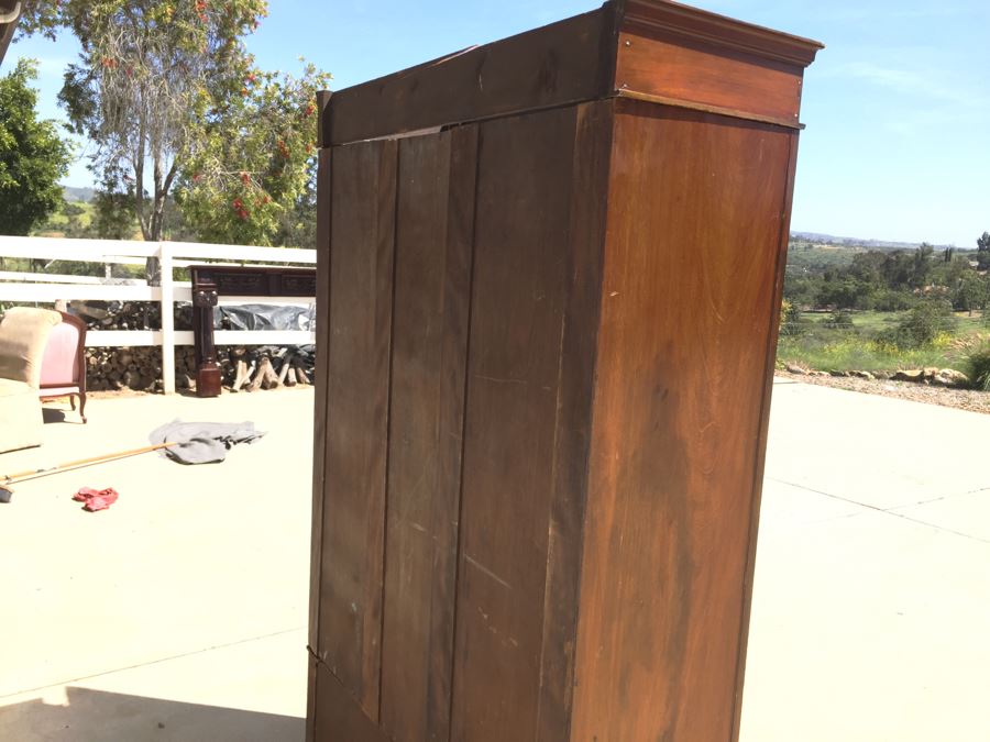 Stunning Antique Armoire Closet With Drawer And Nice Inlay Work Througout Beveled Oval Mirror [Photo 33]