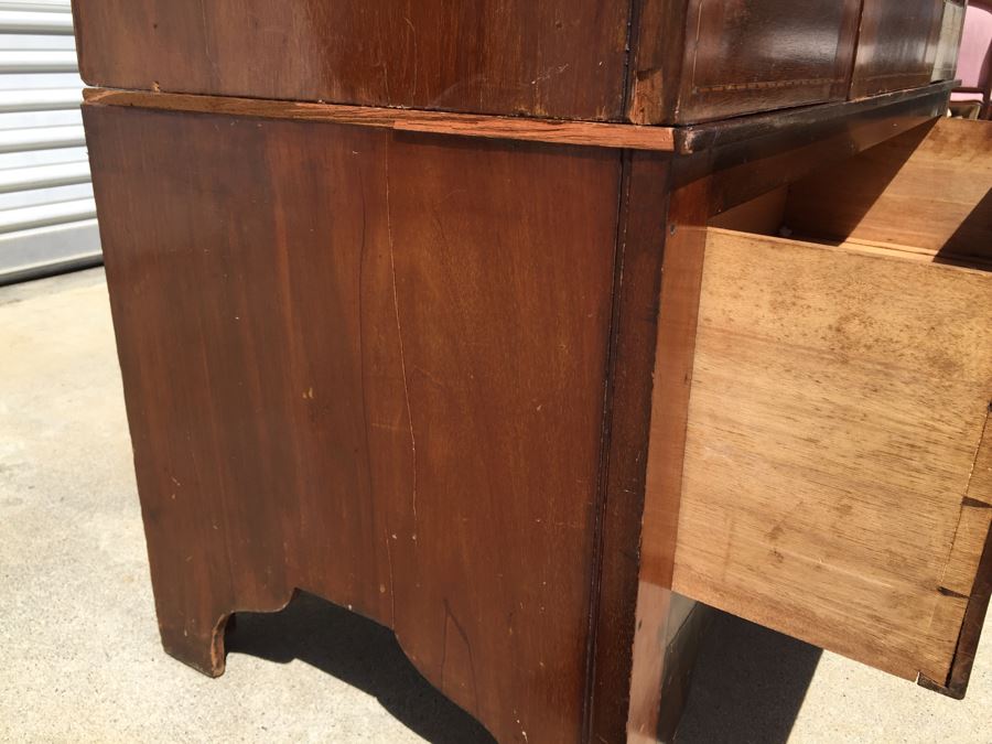 Stunning Antique Armoire Closet With Drawer And Nice Inlay Work Througout Beveled Oval Mirror [Photo 18]