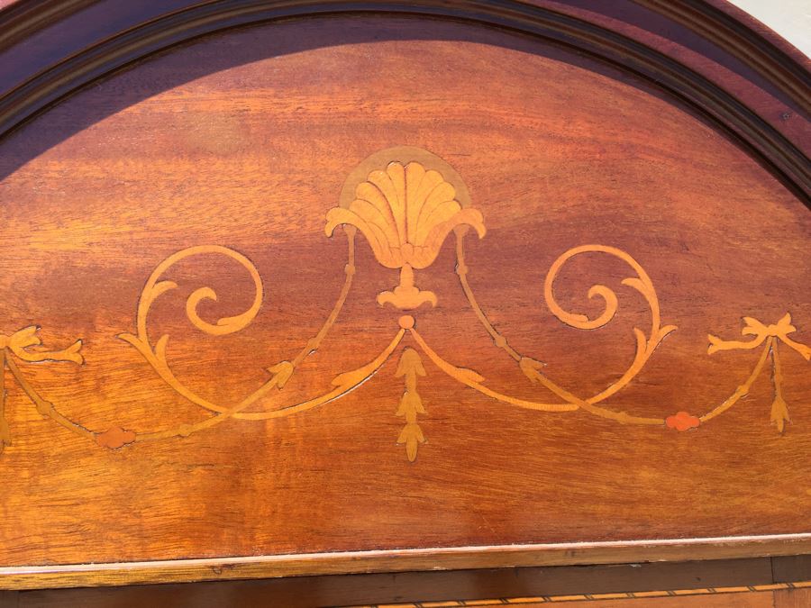 Stunning Antique Armoire Closet With Drawer And Nice Inlay Work Througout Beveled Oval Mirror [Photo 6]