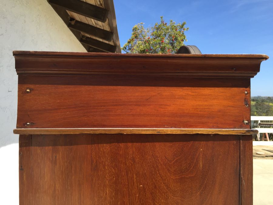 Stunning Antique Armoire Closet With Drawer And Nice Inlay Work Througout Beveled Oval Mirror [Photo 21]