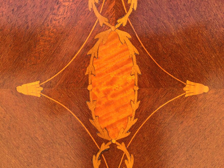 Stunning Antique Armoire Closet With Drawer And Nice Inlay Work Througout Beveled Oval Mirror [Photo 10]