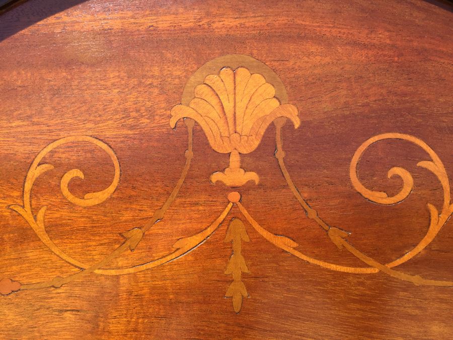 Stunning Antique Armoire Closet With Drawer And Nice Inlay Work Througout Beveled Oval Mirror [Photo 7]