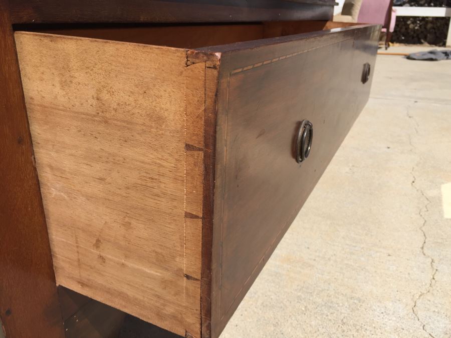 Stunning Antique Armoire Closet With Drawer And Nice Inlay Work Througout Beveled Oval Mirror [Photo 16]