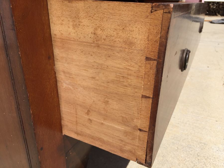 Stunning Antique Armoire Closet With Drawer And Nice Inlay Work Througout Beveled Oval Mirror [Photo 15]