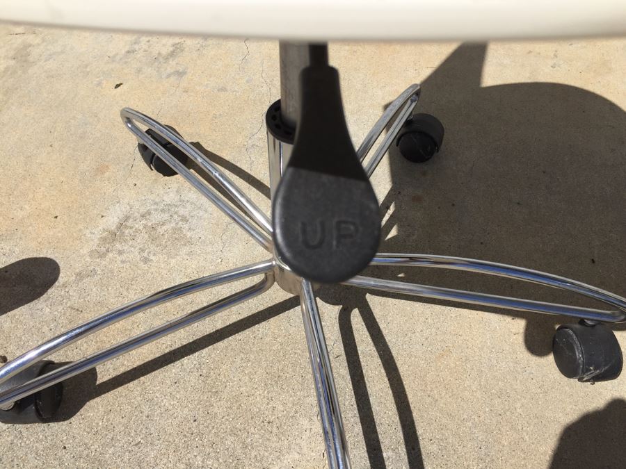 Pair Of West Elm Modernist Scoop-Back White Chairs With Chrome Base And Casters [Photo 9]