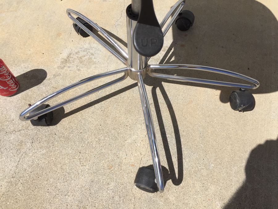 Pair Of West Elm Modernist Scoop-Back White Chairs With Chrome Base And Casters [Photo 10]