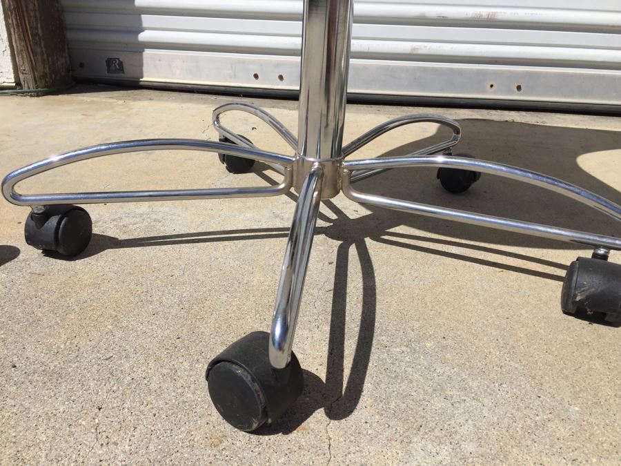 Pair Of West Elm Modernist Scoop-Back White Chairs With Chrome Base And Casters [Photo 6]