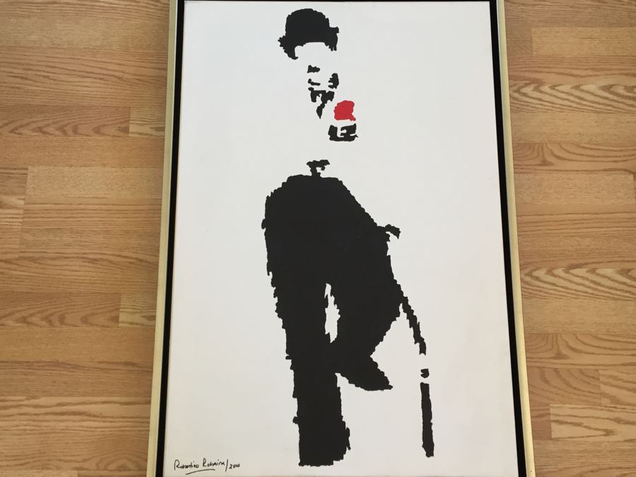 Original Oil Painting Of Charlie Chaplin By Cuban Artist Roberto Robaina On Canvas 100 X 70CM Signed Front And Back [Photo 6]