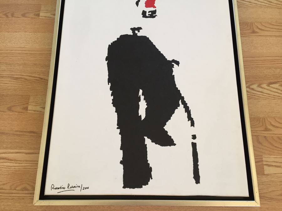 Original Oil Painting Of Charlie Chaplin By Cuban Artist Roberto Robaina On Canvas 100 X 70CM Signed Front And Back [Photo 4]