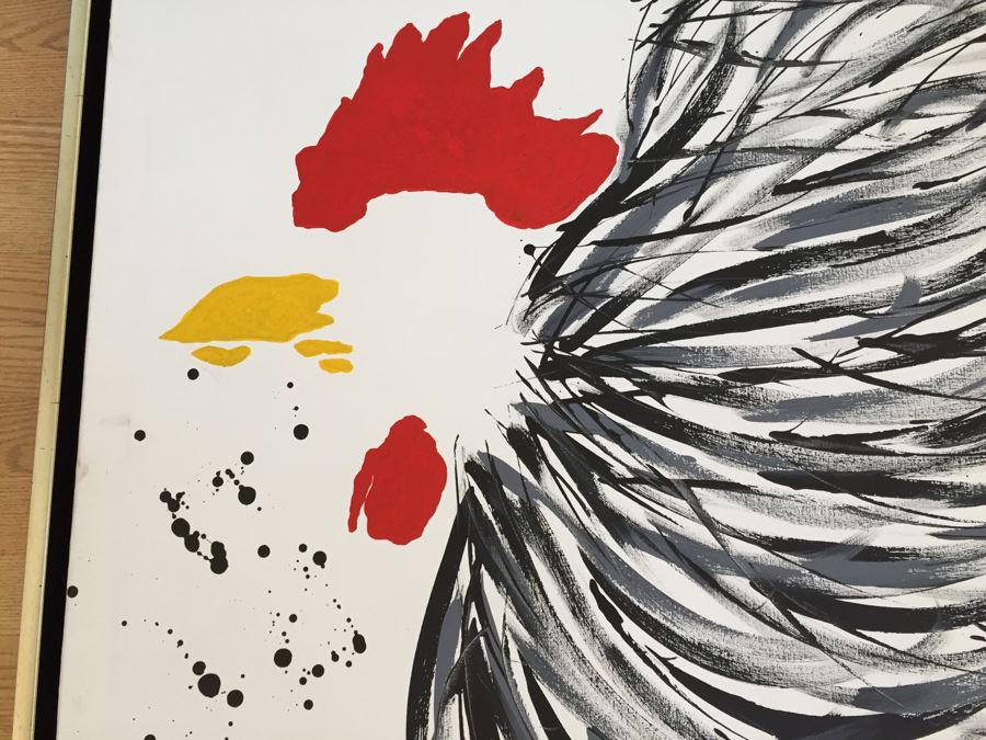 Original Oil Painting Of Rooster Chicken By Cuban Artist Roberto Robaina On Canvas 80 X 100CM Signed Front And Back Titled 'Galleria Cubana' [Photo 2]