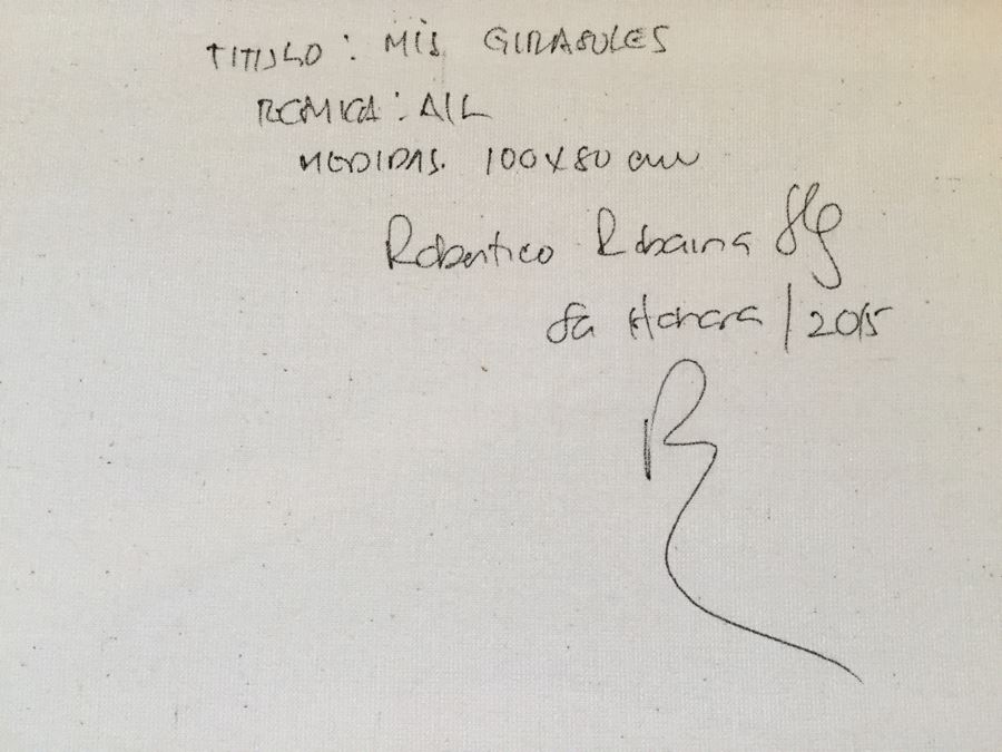 Original B&W Oil Painting Of Sunflowers By Cuban Artist Roberto Robaina On Canvas 100 X 80CM Signed Front And Back [Photo 9]