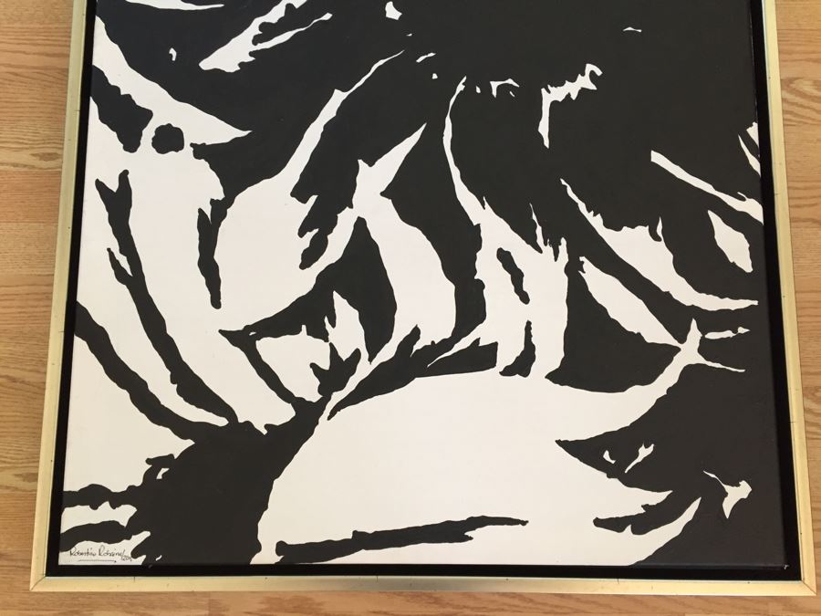 Original B&W Oil Painting Of Sunflowers By Cuban Artist Roberto Robaina On Canvas 100 X 80CM Signed Front And Back [Photo 5]