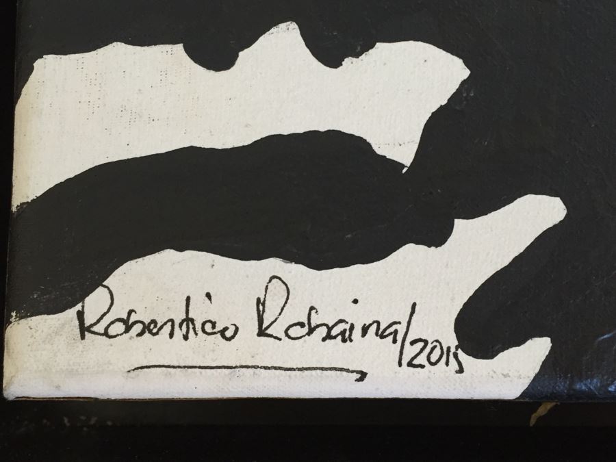 Original B&W Oil Painting Of Sunflowers By Cuban Artist Roberto Robaina On Canvas 100 X 80CM Signed Front And Back [Photo 3]