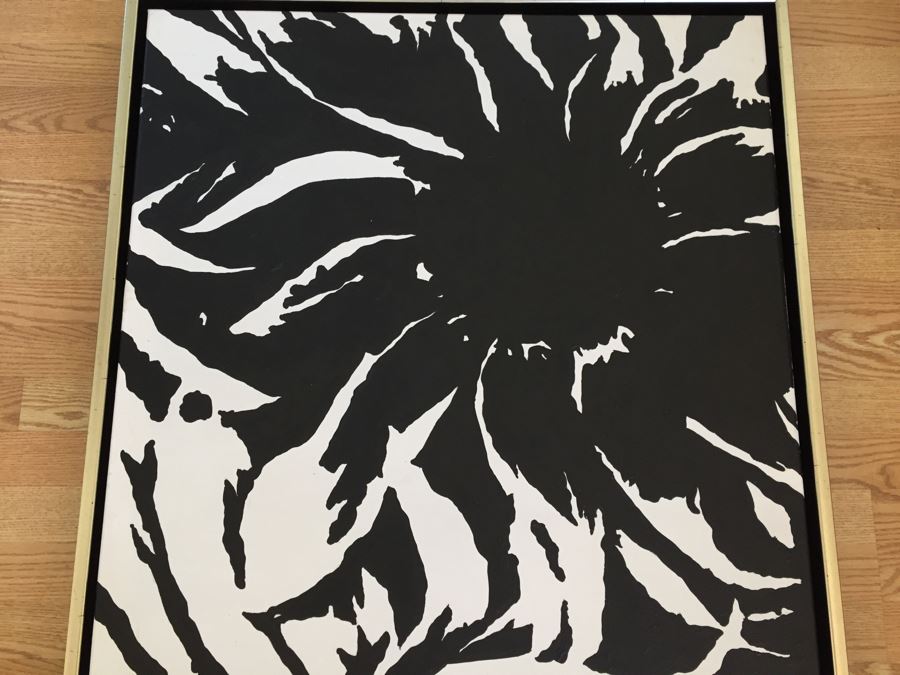 Original B&W Oil Painting Of Sunflowers By Cuban Artist Roberto Robaina On Canvas 100 X 80CM Signed Front And Back [Photo 2]