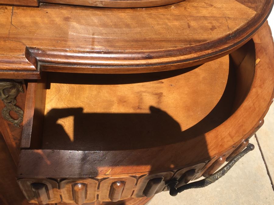 Stunning Antique Sideboard China Cabinet With Hutch Detailed Metalwork, Inlay And Wood Carving [Photo 18]