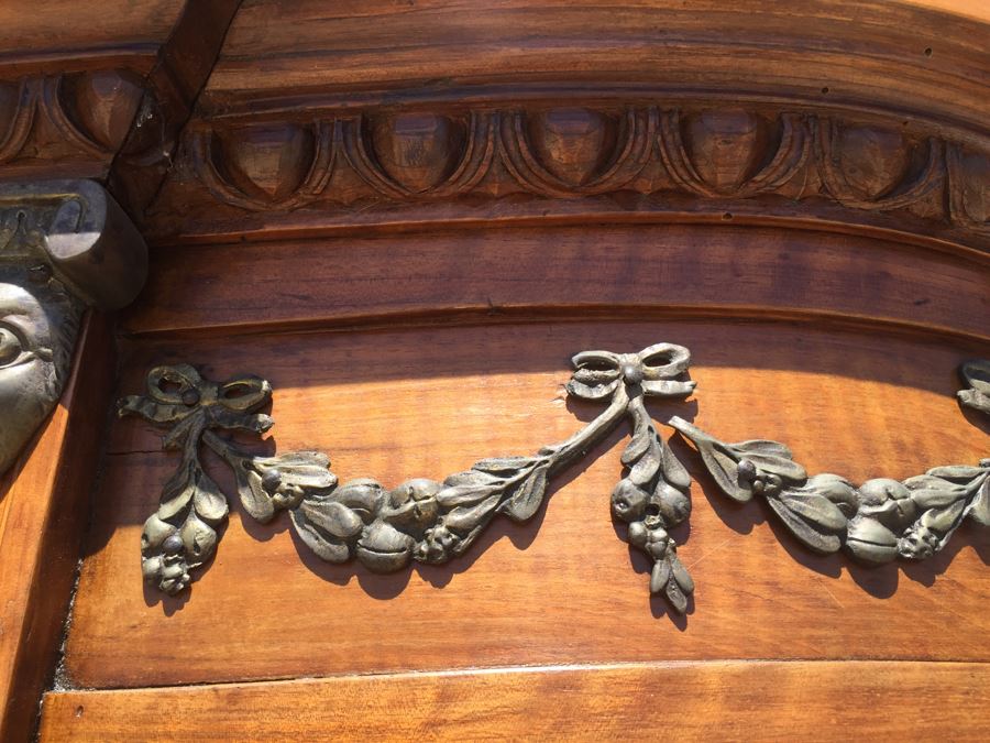 Stunning Antique Sideboard China Cabinet With Hutch Detailed Metalwork, Inlay And Wood Carving [Photo 23]