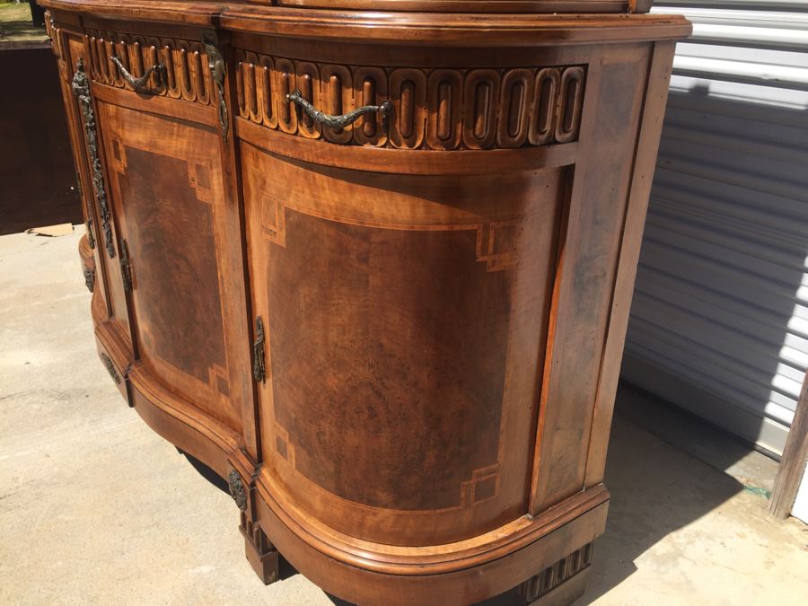 Stunning Antique Sideboard China Cabinet With Hutch Detailed Metalwork, Inlay And Wood Carving [Photo 11]