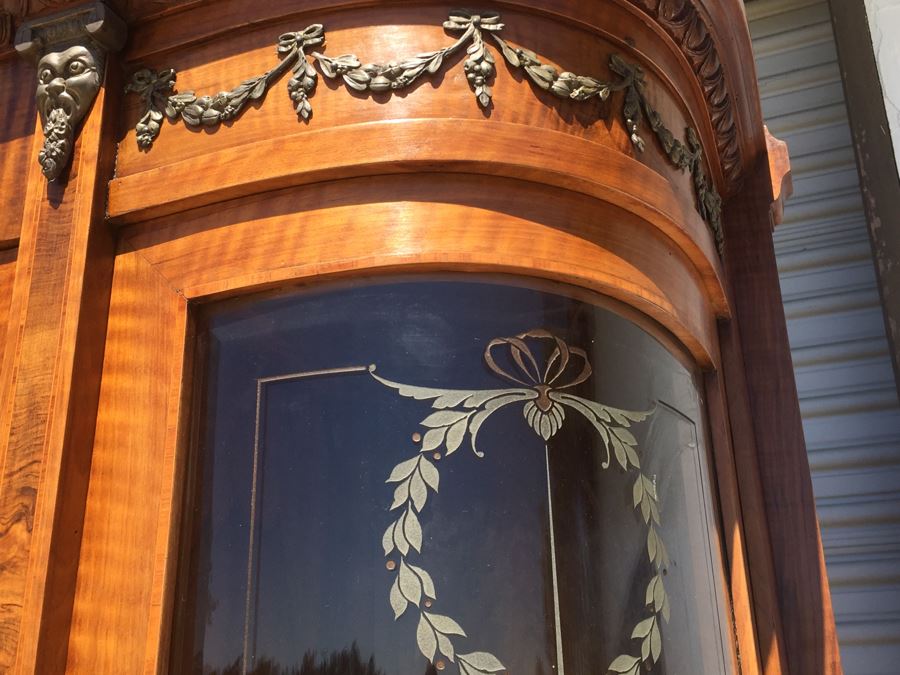Stunning Antique Sideboard China Cabinet With Hutch Detailed Metalwork, Inlay And Wood Carving [Photo 21]