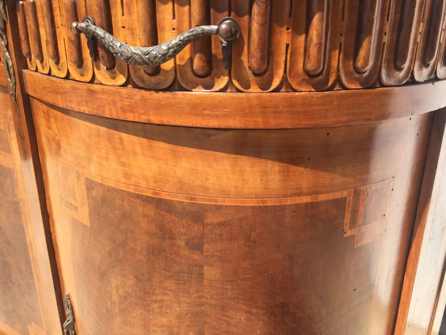 Stunning Antique Sideboard China Cabinet With Hutch Detailed Metalwork, Inlay And Wood Carving [Photo 13]