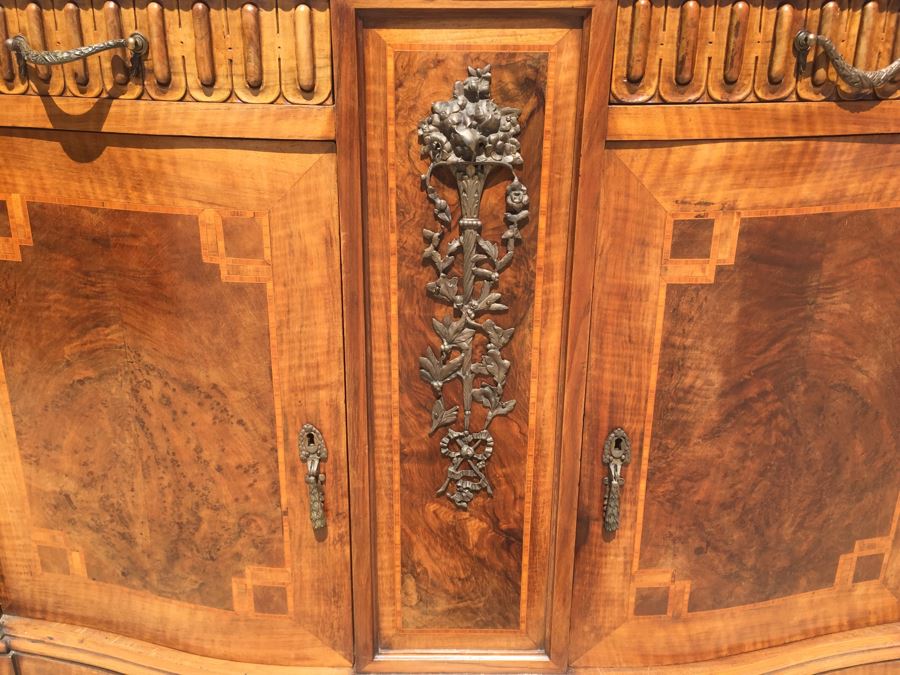 Stunning Antique Sideboard China Cabinet With Hutch Detailed Metalwork, Inlay And Wood Carving [Photo 42]