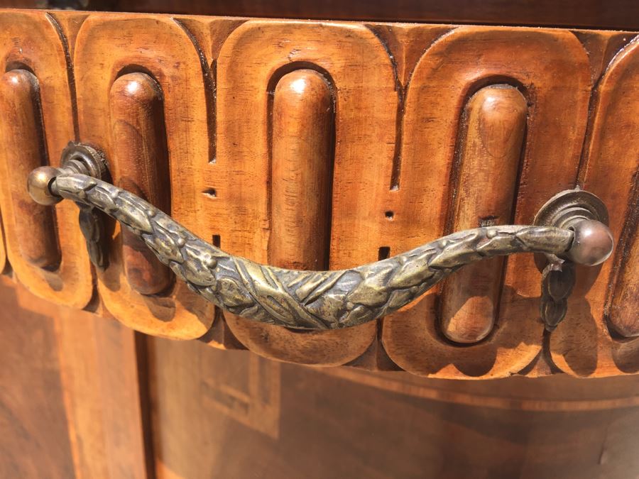 Stunning Antique Sideboard China Cabinet With Hutch Detailed Metalwork, Inlay And Wood Carving [Photo 17]