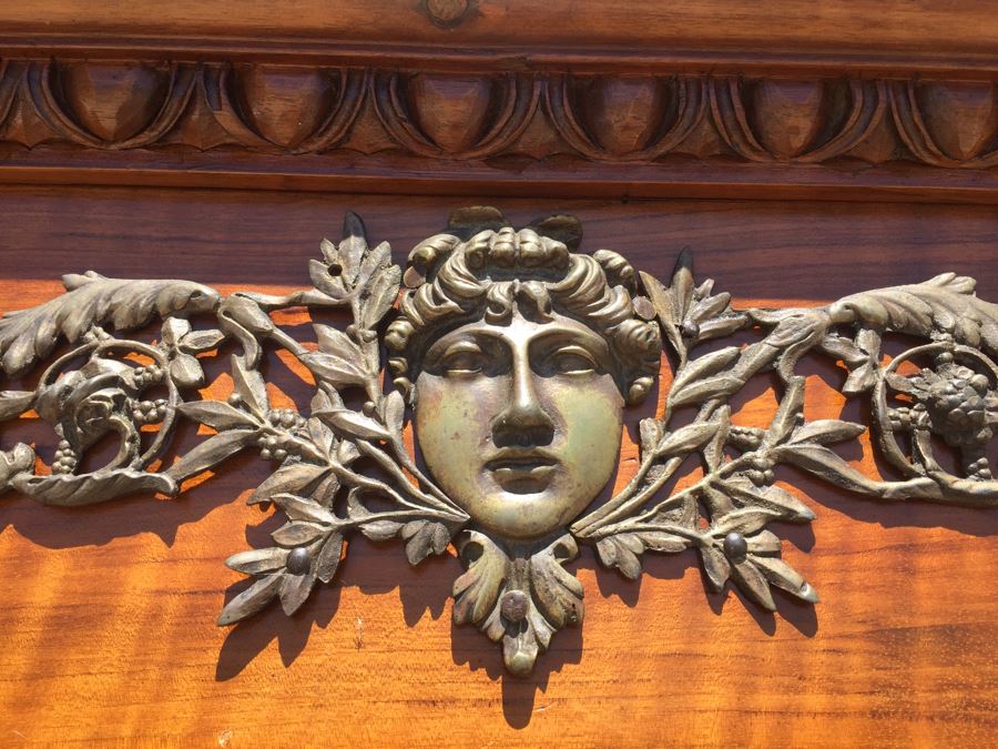 Stunning Antique Sideboard China Cabinet With Hutch Detailed Metalwork, Inlay And Wood Carving [Photo 2]