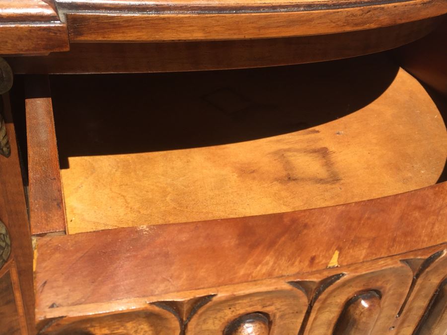 Stunning Antique Sideboard China Cabinet With Hutch Detailed Metalwork, Inlay And Wood Carving [Photo 19]