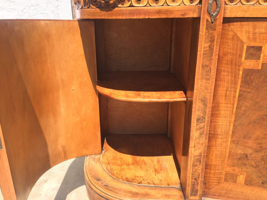 Stunning Antique Sideboard China Cabinet With Hutch Detailed Metalwork, Inlay And Wood Carving [Photo 48]