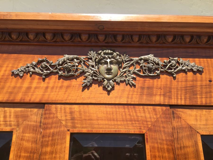 Stunning Antique Sideboard China Cabinet With Hutch Detailed Metalwork, Inlay And Wood Carving [Photo 25]